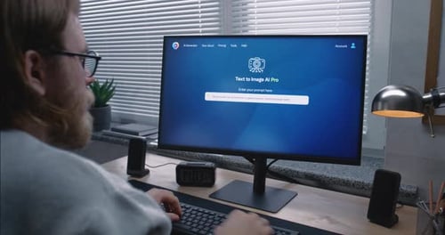 Adult Man Enters Prompt in AI Chatbot on Personal Computer