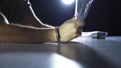 Handcuffed Subject Interrogation in Police Room