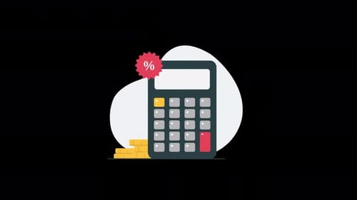 Animated Calculator with Coins and Growth Arrow