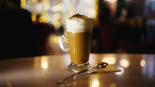Close Up of Latte on Table in Restaurant