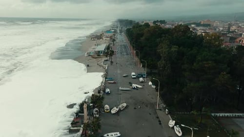 Boats Destroyed on the Road After Big Ocean Waves