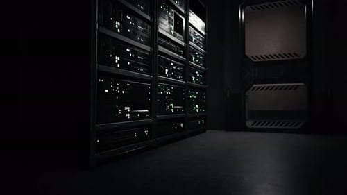 Network Server Room with Servers Running Processes