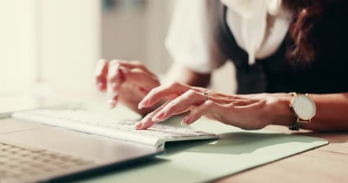 Secretary, hands or typing with email on laptop for online communication
