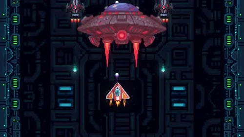Retro Pixel Art Arcade Spaceship Shooter Game Animation