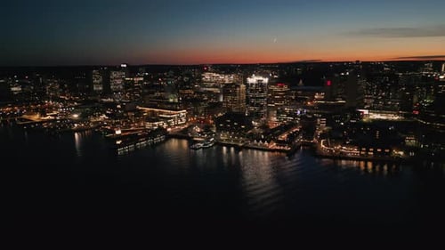 Cinematic Drone Shot of the Night Skyline of Halifax Canada Nova Scotia