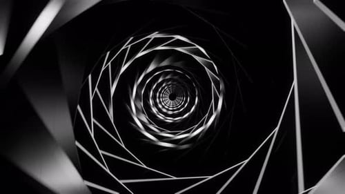 Looped 3d Animation VFX Black and White Tunnel with Polygonal Frames Scifi Abstract Cyclic