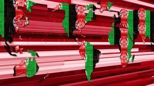 Afghanistan Flag World Map with Digital Corporate Background