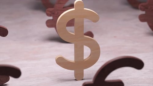 Wooden United States Dollar Symbol Standing Prominently Among a Field of Other International