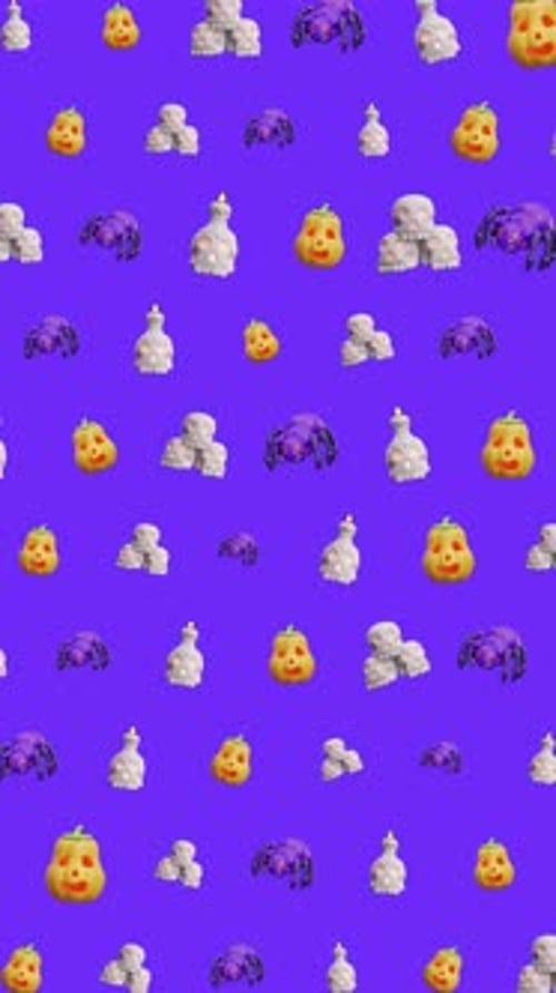 Animated Halloween Spooky Pattern Background with 3D Elements