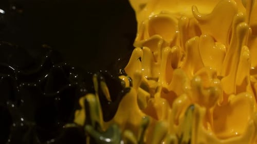 Dynamic Yellow and Black Ink Splashes Abstract Fluid Motion