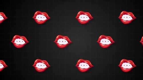 Animated Red Lips Pattern with Kiss, Smile, and Tongue Expressions