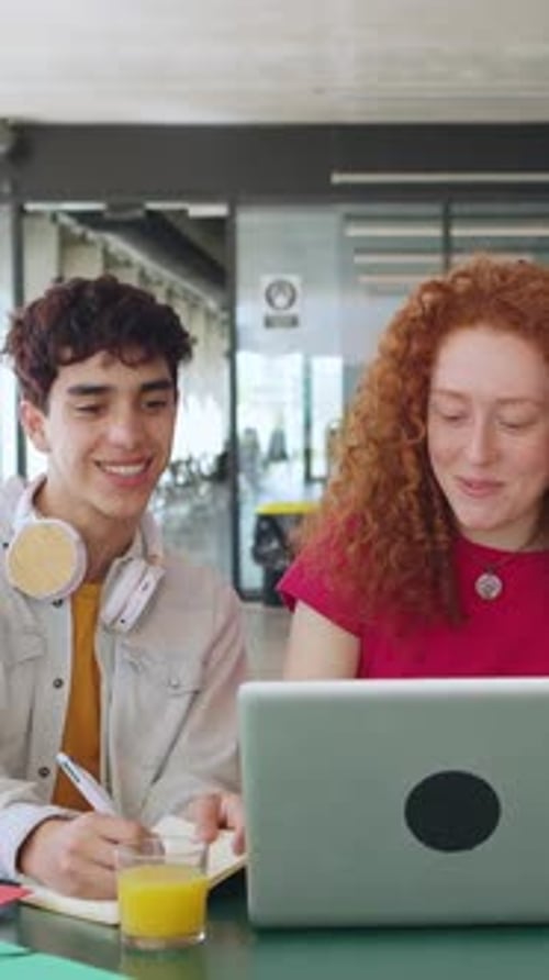 Dois jovens estudantes universitários que estudam juntos no Campus College