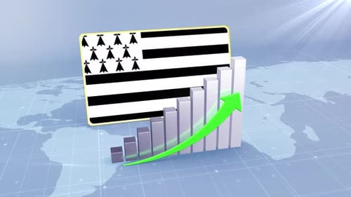 Brittany Flag With Increasing Bar Chart Graph And Arrow Green
