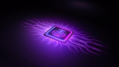 Neon AI Brain Processor with Glowing Circuit Board