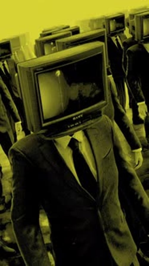 Corporate Men with TV Heads Walking in Retro Grunge Dystopian Animation