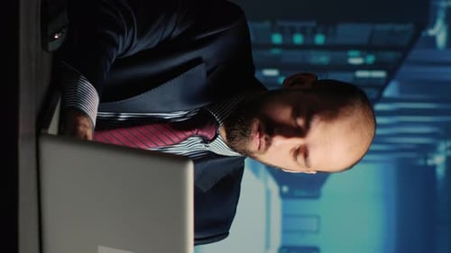 Vertical Video System Administrator Working in Data Center Render Farm