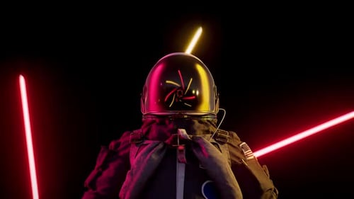 Futuristic Astronaut Helmet with Dynamic Neon Light Animation