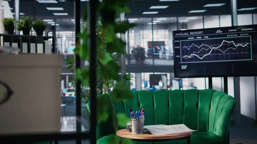 Empty Office Setup with Modern Furniture Emphasizing Preparation for Conference