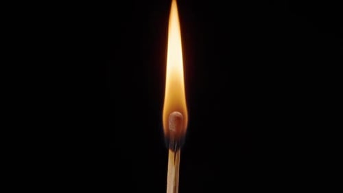Burning Match Flame on Black Background