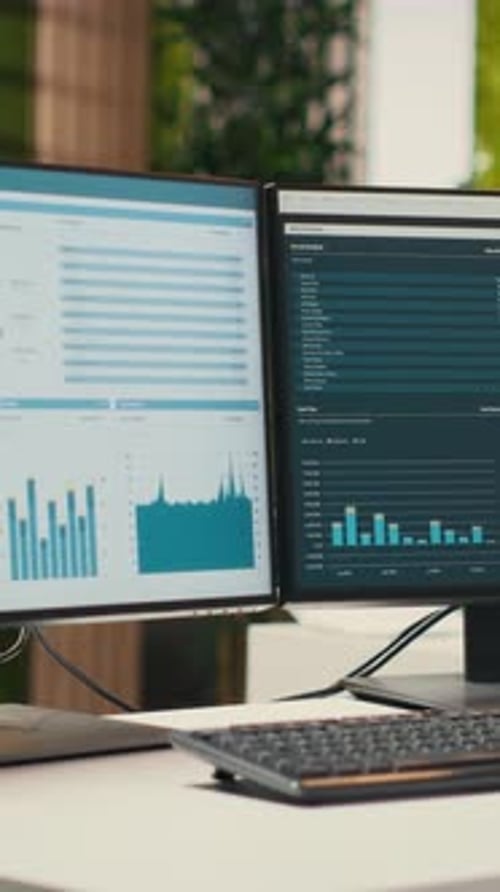 Vertical Video Empty Office Space in a Multinational Company Showcases Computers