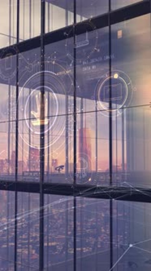 Data Protection Infographics on a Skyscraper Background