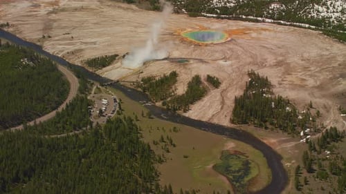 Grand prismatic spring aerial view captures the beauty of Yellowstone national park Wyoming