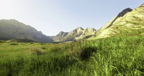 Mountain Landscape with Lush Greenery and Clear Sky in Daylight
