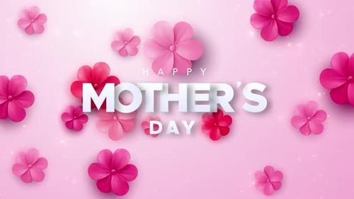 Happy Mother's Day Text Reveal with Floating Pink Flowers