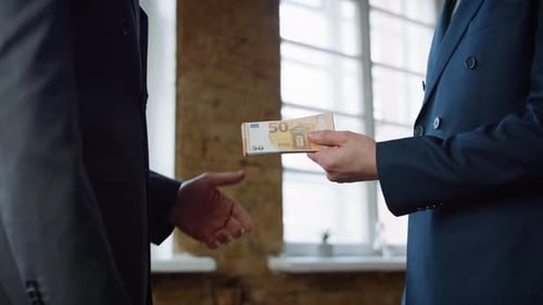 Unknown Rich Man Giving Money Bribe To Businessman For Illegal Agreement Business Cheating Dishon...