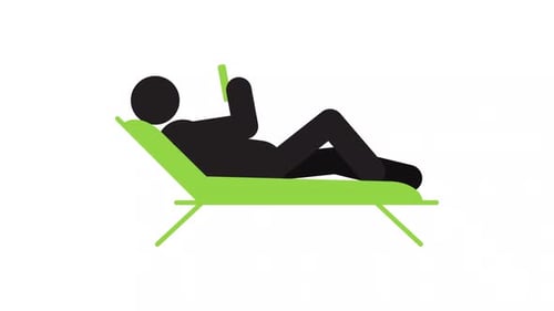 Animated Stick Figure Person Relaxing on Chair with Phone