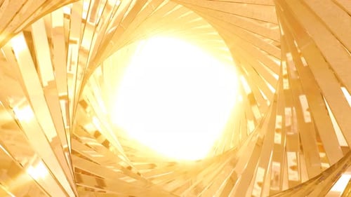 Abstract metallic shiny golden yellow polyhedral tunnel frame of lines of hexagonal edges