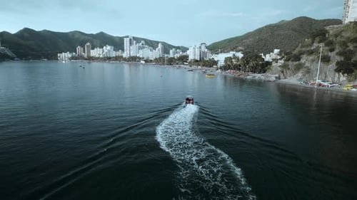 Beachfront Sunset Aerial 4k - Santa Marta - Colombia