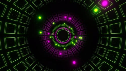 Pink And Green Strobe In Neon Square Elements Tunnel Background Vj Loop In 4K