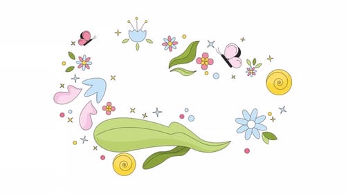 Blätter, Blumen, Schmetterlinge, Linie, 2D-Rahmenanimation