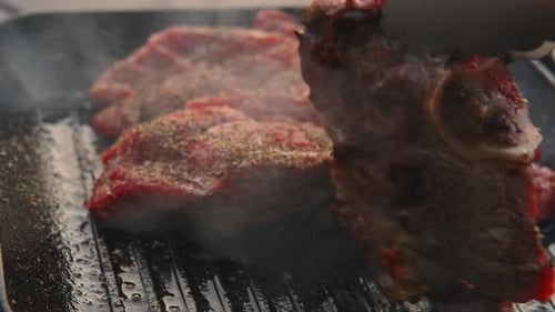 Sizzling and Delicious Steaks on the Grill with a Variety of Aromatic Spices and Flavors
