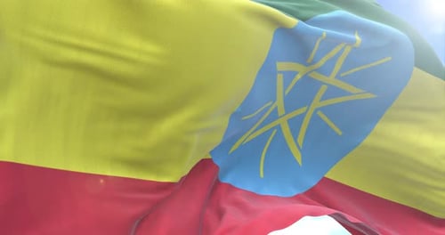 Realistic Ethiopian Flag Waving in Slow Motion