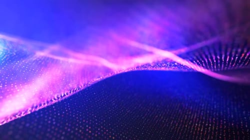 Abstract purple and blue digital wave pattern, creating a vivid and energetic visual with a blend