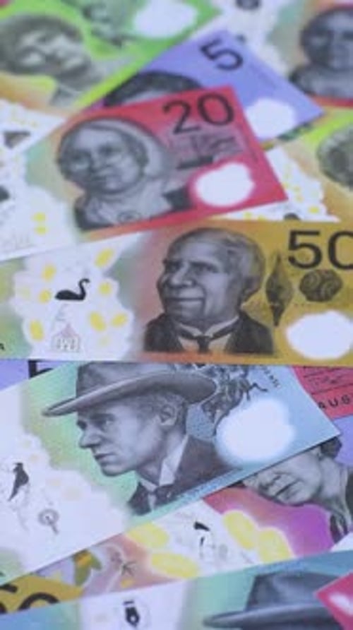 Australien, australisches Papiergeld und Münzen, Bargeld für Finanztransaktionen. Australische Dollar
