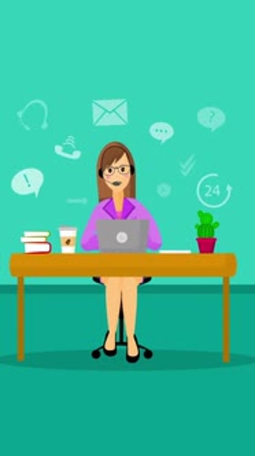 Office Operator With Headset Talking With Clients On Vertical