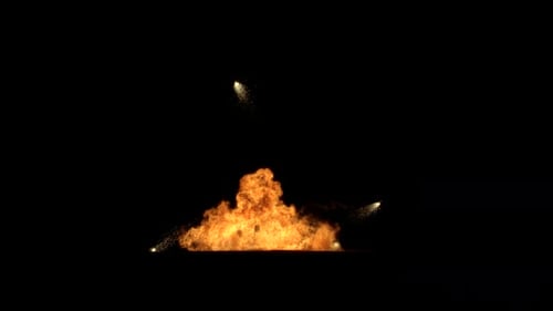 Collection Detonate : Quatre étincelles projetées vers l'extérieur par une détonation dans l'obscurité, filmées en 4K à 60 images par seconde
