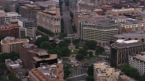 Washington, D.C. Circa-2017, Aerial View of Washington Circle with Statue of George