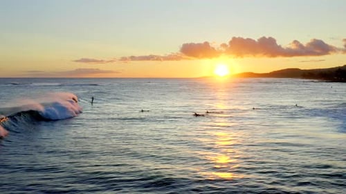 Surfers at Sunset - Cinematic Aerial Drone , Hawaii