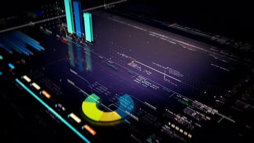 Futuristic Digital HUD Display with Corporate Business Data Charts