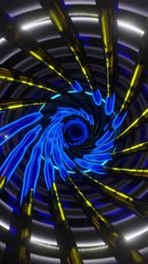 Futuristic Abstract Tunnel with Glowing Blue Elements Flythrough