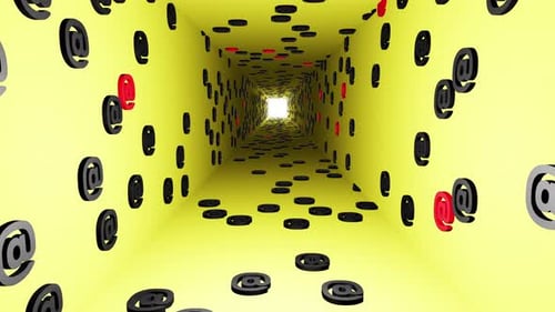 Marques de courrier électronique ou icône de tunnel de signalisation sur fond jaune, rendu 3D. Symbole de l'art, art Commercial