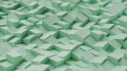 Loop 3d Render Animation Green Moving Wooden Cubes Blocks Squares Bricks Boxes Cylinders Meta