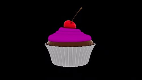 Rotating 3D Cupcake with Cherry and Frosting Animation