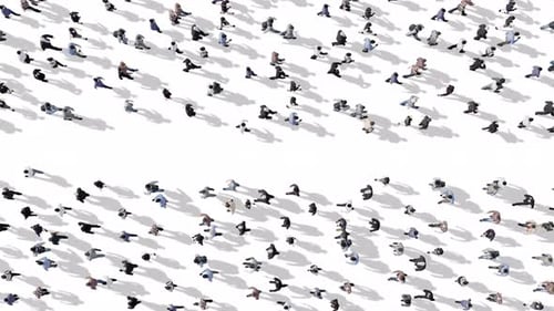 Aerial View Crowd Walking in Opposite Directions on Alpha Channel Background 3D Animation