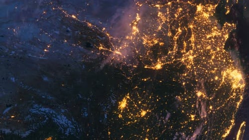 Planet Earth At Night. China, Asia Zoom Out. View From Space Orbit. Night Globe