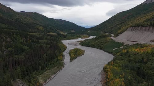 Aerial view of the river and valley, United States.